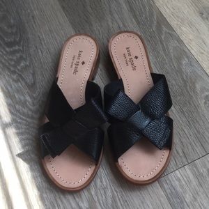 NEW Kate Spade Black Leather Sandals Bows Sz 7